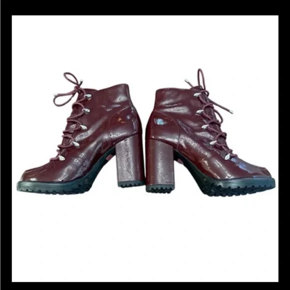 Gianni Bini Burgundy Patent Leather Platform Lace-Up Ankle Boots Size 7M NWOT - Picture 5 of 14